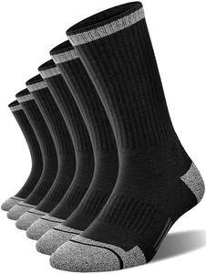 FITRELL 6 Pack Men's Athletic Crew Socks Cushioned Sport Running Moisture Wicking Work Boot Socks, Black, Large, Shoe Size 9-12