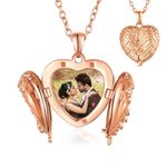 FindChic Rose Gold Locket Necklace for Women Angel Wings Heart Picture Pendant with Custom Color Photo Printing Dainty Memorial Personalized Jewelry for Girls Mum Loss of Father Granny Grandad Gift