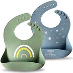 Moonkie Silicone Baby Bibs Set Of 2 | BPA Free Waterproof | Soft Flexible Adjustable Silicone Bibs for Babies & Toddlers(Tradewinds/Sage)