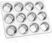 E-far Muffin Pan 12-Cup, Stainless Steel Cupcake Pan Metal Muffin Baking Tins for Oven, Regular Size & Easy Clean, Non-toxic & Dishwasher Safe