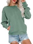 RANPHEE Sweatshirt for Women Green Long Sleeve Crew Neck Tops Fashion Trendy Fall Clothes Cute Loose Fit Pullovers Hoodies with Pockets S