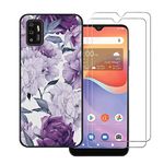 [2 Pack] Tznzxm for ZTE ZMax 11 Tempered Glass Screen Protector,ZTE ZMax 11/ZTE Z6251 Case,Flower Painting Design Flexible TPU Non-Slip Protective Bumper Slim Phone Case for Consumer Cellular ZMax 11