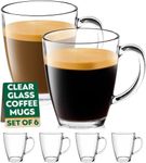 Eparé Clear Glass Coffee Mugs Set of 6 - 12 oz Transparent Tea Cups & Coffee Glasses - Cappuccino Glass Mugs & Cup For Hot Beverages With Handle