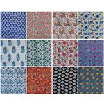 Premium Cotton Cloth Napkins Set of 12 - Reusable Dinner Napkins Cloth Washable - Perfect Hand Block Print Napkins for Dining, Weddings, and Events (Multicolor 1, 18X18 Inches)