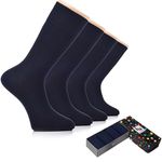 HUGH UGOLI Men's Bamboo Dress Socks for Business & Trouser, Thin & Seamless Crew Socks, 4 Pairs with Gift Box, Shoe Size 8-12, Navy Blue, Shoe Size: 8-12