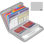 JUNDUN Document Organiser - 13 Pockets Document Folder with Zipper & Labels - Fireproof Expanding File Folder with Multi-Pockets, File Organiser for A4 Files | credentials | passports and More(Silver)