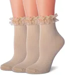 TZYDMN Women Ruffle Socks, Lace Socks Lolita Kawaii Socks Girls Cute Frilly Sock 3 Pairs (Khaki)