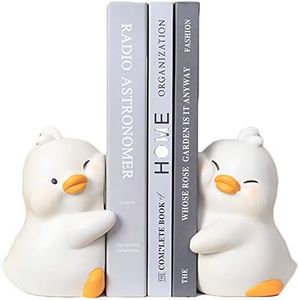 JARPSIRY Cute Hug Ducks Decorative Bookends, Unique Book Ends to Hold Books Creative Resin Book Holder Stopper for Home Office Desk Bookshelf Decoration