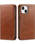 SHIELDON Case for iPhone 14 6.1" 2022, Genuine Leather for iPhone 14 Wallet Case with Kickstand RFID Blocking Credit Card Slots Magnetic Closure Compatible with iPhone 14 5G - Retro Brown