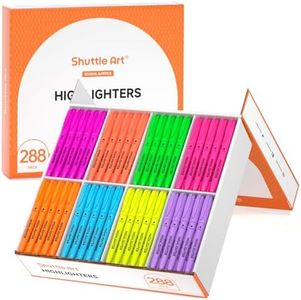 Shuttle Art 288 Pack Highlighters, Highlighters Assorted Colors Set, 8 Bright Colors Chisel Tip Dry-Quickly Non-Toxic Highlighter Markers Bulk for Adults Kids Highlighting in Home School Office