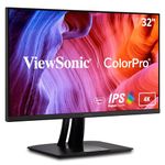 ViewSonic VP3256-4K 32-inch Premium IPS 4K Ergonomic Monitor, Ultra-Thin Bezels, Colour Accuracy, Pantone Validated, HDMI, DisplayPort, USB Type-C, Professional Graphic Design, Photo & Video Editing