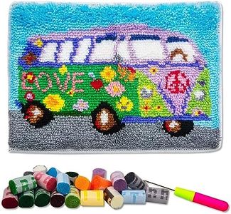 LAPATAIN Latch Hook Kits DIY Crochet Yarn Kits,Flower Car Carpet Embroidery Hook Rug Kit Needlework Sets Cushion for Kids or Adults Home Decor 20x15inch