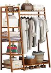 Naayaab Craft Bamboo Clothes Rack Heavy Duty Garment Stand Coat Hanging Stand, 5 Tier Storage Shelves Closet Organizer for Bedroom, Living Room and Entryway - (Natural, Size : 80 * 40 * 140cm)