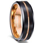 Greenpod 8mm Black Tungsten Wedding Band Ring for Men and Women Grooved Center Brush Finish I Love You Comfort Fit Size 8.5