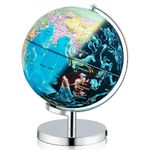 COSTWAY 3 in 1 Illuminated World Globe, 23cm Rotating Earth Globe with Constellation Stars, LED Night Light, Geography Educational Globe for Classroom, Office, Decorative