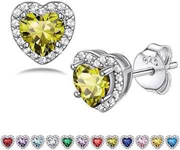 Bestyle 925 Sterling Silver Infinite Birthstone Heart Stud August Peridot Birthstone Earrings, Dainty Love Statement Stud Earrings, Birthday/Valentines/Christmas Gift for Women/Girls