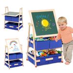 Wood kids easel with Large Capacity Storage Box, Double-Sided Whiteboard & Chalkboard Standing Easel for Toddlers