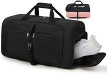 Gym Duffle Bag 65L Waterproof Travel Bag Large Carry on Bag Foldable Weekender Overnight Bag for Men Women with Shoe Compartment, Black