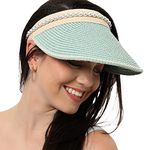 Haute Sauce Women Blue Straw Visor with Pearl Detail for Outdoor Everyday Wear | UV Protection | Lightweight | Foldable | Packable | Latest Stylish Casual Headwear for Women & Girls