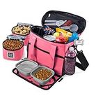 Mobile Dog Gear, Week Away Dog Travel Bag for Small Dogs, Includes Lined Food Carriers and 2 Collapsible Dog Bowl, Pink