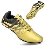 THESTRON Men Women Kids Track and Field Shoes Professional 8 Spikes Running Racing Sneakers Breathable Lightweight Sprinting Shoes, Gold Black, 3