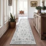 TOPICK Runner Rug 60x305cm Entryway Hallway Rug Machine Washable Rug Grey Multi Floor Entrance Mat Lightweight Thin Long Rug Floral Print Vintage Carpet Anti Slip Rug Office Living Room Kitchen