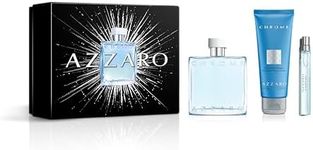 Azzaro Chrome Eau de Toilette - Fresh Aquatic Mens Cologne Gift Set - 3-Piece Holiday Set Includes Full + Travel Fragrance (100ml + 10ml) and Hair + Body Shampoo (75ml) - Gifts for Men