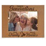 KATE POSH - 3 Generations of Love, Three Generations One Family Many Hearts Engraved Natural Wood Picture Frame - Mother's Day, Father's Day, Grandma & Grandpa Gifts (4" x 6" Horizontal)