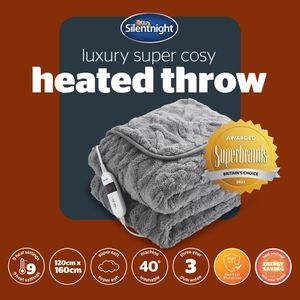 Silentnight Heated Throw Blanket – Charcoal, Soft Electric Fleece