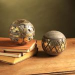 DESIGNER LIBRARY 4 Inches Sphere Flower Orbs Decoration Balls for Living Room and Home Decor Made of Mango Wood Carved by Artisan in Natural & White Finish | Pack of 2 (‎Uncarved)