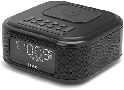 iHome Alarm Clock with Wireless Charging, Bluetooth Speaker, and USB Charger, Digital Clock for Bedroom, Office, or Dorm (IBTW23B8)