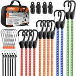 28-Piece Premium Bungee Cords with Hooks, Includes 10”, 18”, 24”, 36”, 48” Bungee Cords, Bungee Cords Assortment (10 to 48 Inch)