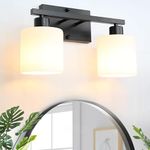 CANMEIJIA 2-Light Bathroom Vanity Light Fixtures, Matte Black Vanity Wall Scones Lighting for Bedroom Living Room, Modern Vanity Lights with Milky White Glass Shades, E26 Socket, Bulbs Not Included