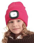 MELASA Kids LED Beanie Hat with light, Knitted Winter Toque for Boys Girls Toddler Children, Double Layer Knit Cap, Gifts for Kids (Rose Red)