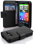 Cadorabo Book Case Compatible with HTC Desire HD in Oxid Black - with Stand Function and Card Slot Made of Structured Faux Leather - Wallet Etui Cover Pouch PU Leather Flip