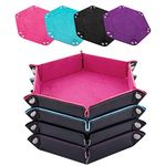 SIQUK 4 Pieces Dice Tray Hexagon Dice Rolling Holder Folding PU Leather Dice Trays for Dice Games Like RPG, DND and Other Table Games(Rose Red, Light Blue, Black, Violet)