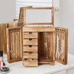 TuckInn Jewelry Box for Women Girls, Wooden Large Jewelry Organizer with Mirror, 6 Tier Jewelry Storage for Ring Earring Watch Bangle Necklace Bracelet