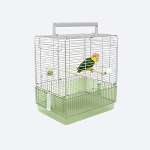 YOOSO WING 304 Stainless Steel Travel Bird Cage, 17 Inch Foldable Carrier for Conures Cockatiels Grey Parrots Caiques, with Aluminum Handle Perch (Green, Large Birdcage)