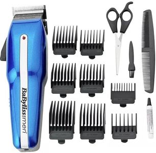 BaByliss PowerLight Pro Clipper, Cordless or Corded Hair Clippers for Men, 8 cutter guides 1-8, Rechargeable Grooming Set, Blue, 7498CU