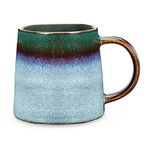 SECELES 400ml Large Ceramic Coffee Mugs, 14Oz Handmade Kiln Change Glaze Porcelain Tea Cup for Office and Home, Large Handle, Microwave and Dishwasher Safe, Hot and Cold Drinking (Dark Green)