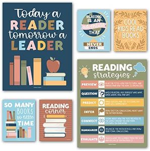 Hadley Designs Reading Posters for Classroom Elementary and Library Decor - 6 Reading Corner Decor for Classroom Decorations, Reading Strategies Library Posters, Colorful Bulletin Board Decorations