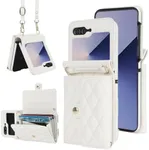 XIMAND for Samsung Galaxy Z Flip 6 Accordion Crossbody Wallet Case, 4 Card Slots, RFID Blocking, and Adjustable Strap - Stylish and Versatile Accessory for The Modern Chic Woman (White)