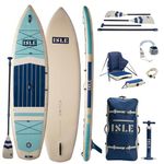 ISLE Switch 2.0 Inflatable Hybrid Kayak-Stand Up Paddle Board | 2in1- Kayak & Paddle Board Bundle, Incl. Kayak Seat, Paddle, Hand Pump, Travel Bag, 11.6 x 35.5 x 6 in - max. 425 lbs - Aqua/Navy