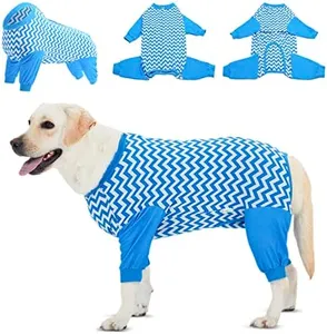 LovinPet Dog Recovery Suit for Large Medium Dogs - Dog Bodysuit for Abdominal Wound After Surgery Leg wrap,Wavy Blue,Post-Operative Vest E-Collar Alternative Cut-Out Design of Abdomen,L
