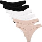 Ekouaer Cheeky Thong Women's Breathable Seamless Thong Panties No Show Underwear 6 Pack (Large)