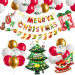 Easy Joy 69PCS Christmas Balloon Decoration Kit Merry Christmas Banner with Lights Xmas Red Green Gold Santa Party Balloons for Xmas Holiday Christmas Party Decor