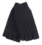 HEAT HOLDERS - Ladies Cable Knitted Winter Thermal Fingerless Gloves (One Size, Black)