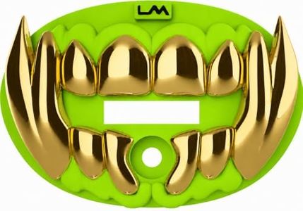 Loudmouth Football Mouth Guard for Youth & Adult - 3D Chrome Beast Green Gold Teeth Mouthpiece with Strap, No-Boil Braces-Friendly Sports Mouthguard (3D Beast - Chrome Fluorescent Green/Gold)