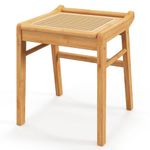 COSTWAY Dressing Table Stool, Bamboo Vanity Stool Footrest with Breathable Rattan Top and Foot Pads, Small Make-up Chair Seat Footstool for Bedroom, Living Room and Hallway, 38x40x43cm, Natural