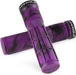 MARQUE Race Mountain Bike Handlebar Grips – Single Lock-On Ring Collar MTB and BMX Bicycle Handle Bar with Non-Slip Grip, Knurly Gritty Pattern and Half Waffle Pattern (Purple Storm)